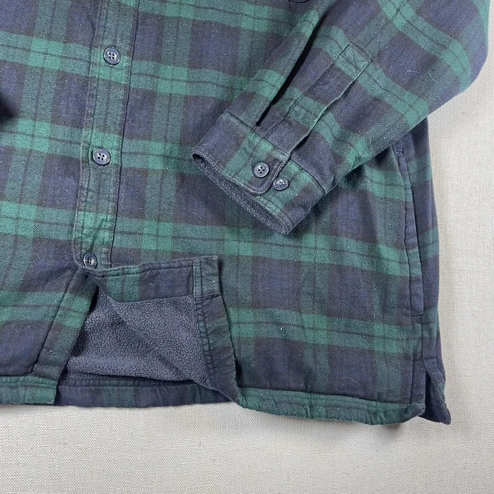 LL Bean Flannel Shirt Jacket Mens XL Fleece‎ Lined Green Tartan Plaid